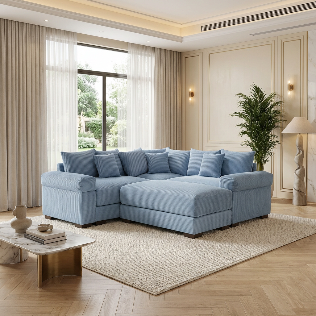 Albany 79" 4 Pieces Corduroy Modular Corner Sectional Sofa with Ottoman