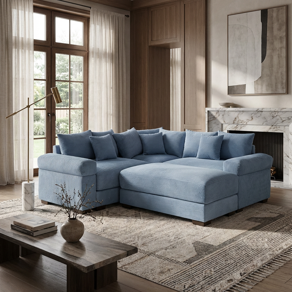 Albany 79" 4 Pieces Corduroy Modular Corner Sectional Sofa with Ottoman