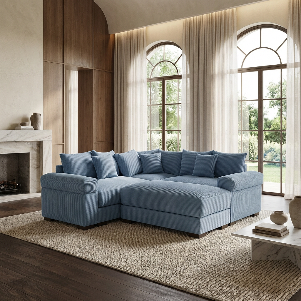 Albany 79" 4 Pieces Corduroy Modular Corner Sectional Sofa with Ottoman