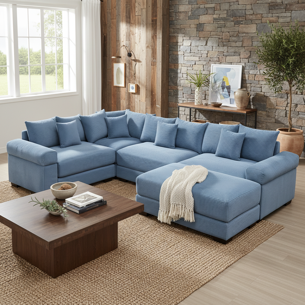Albany 117" Oversized 5 Pieces Corduroy Modular Corner Sectional Sofa with Ottoman