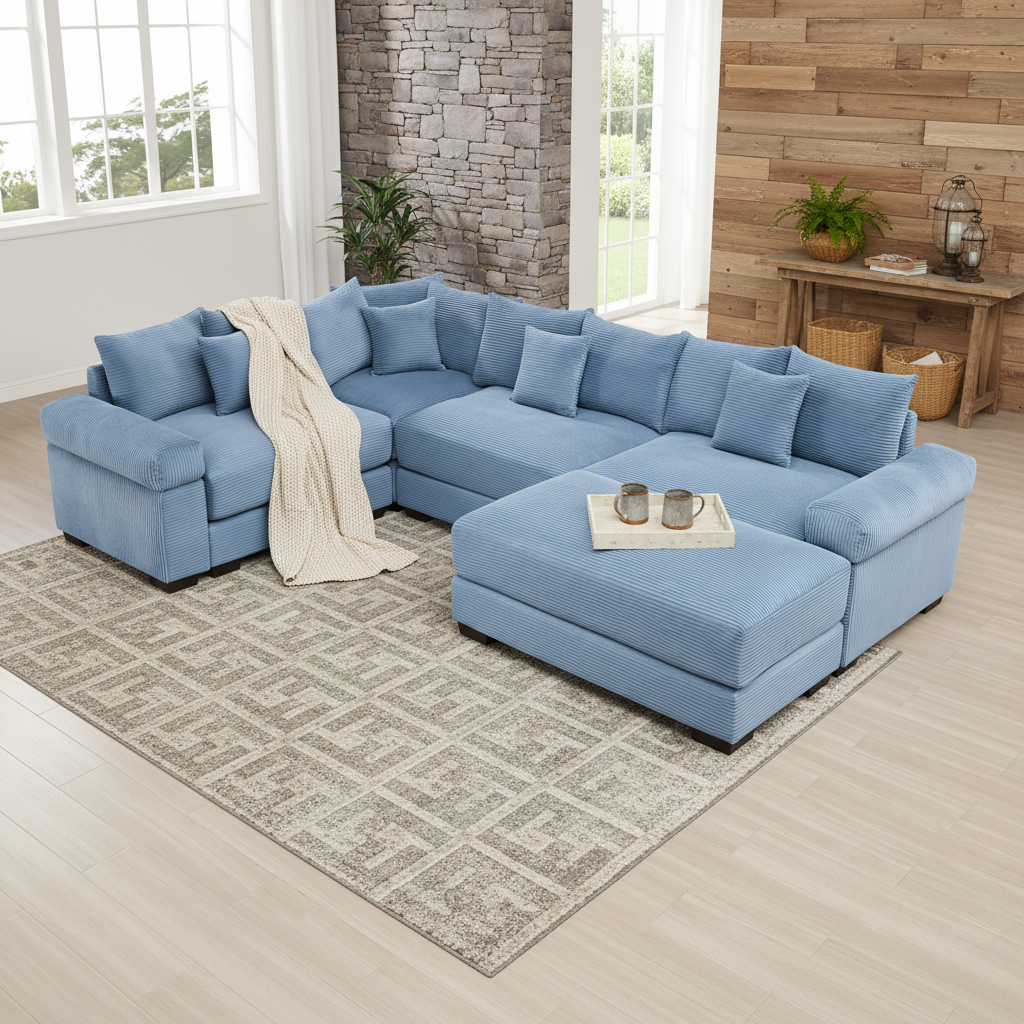 Albany 117" Oversized 5 Pieces Corduroy Modular Corner Sectional Sofa with Ottoman