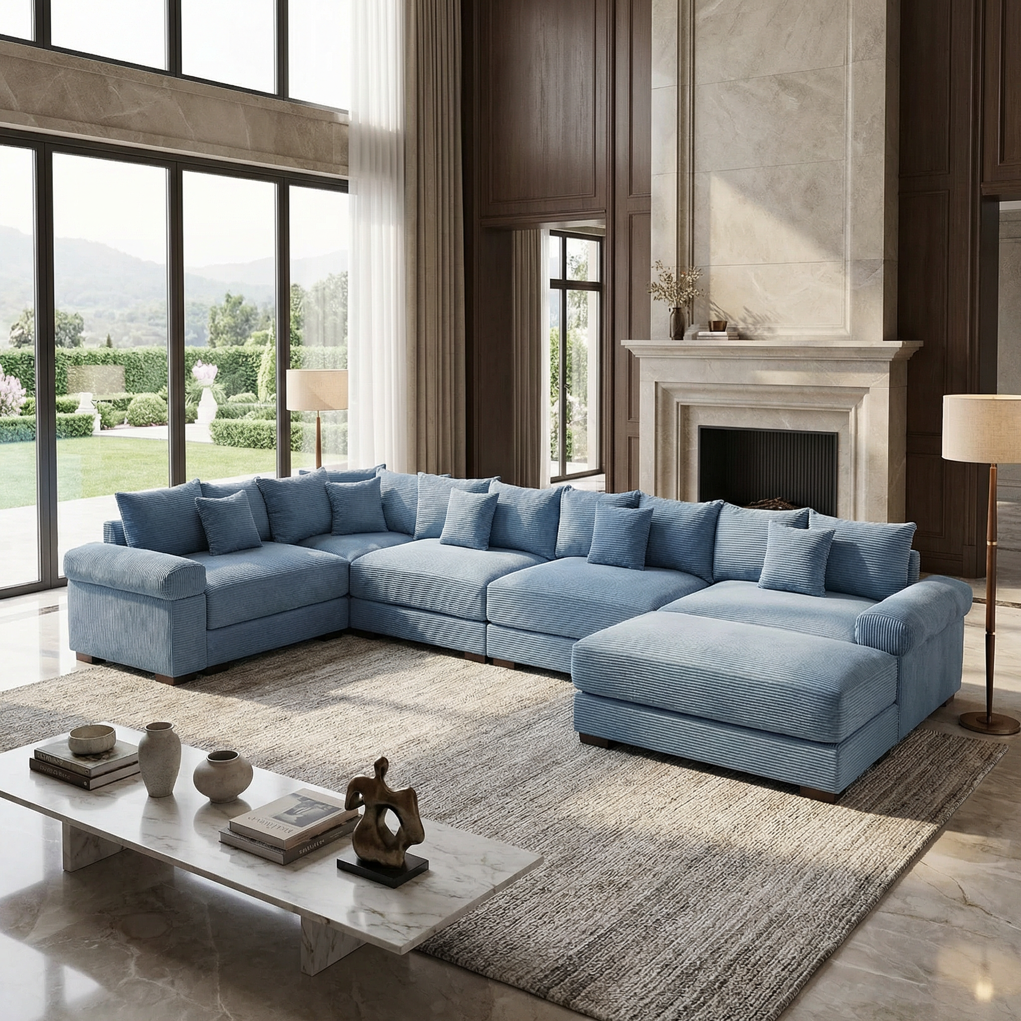 Albany 155" Modular Corduroy Oversized Cloud U-Shaped Sectional Sofa with Ottoman