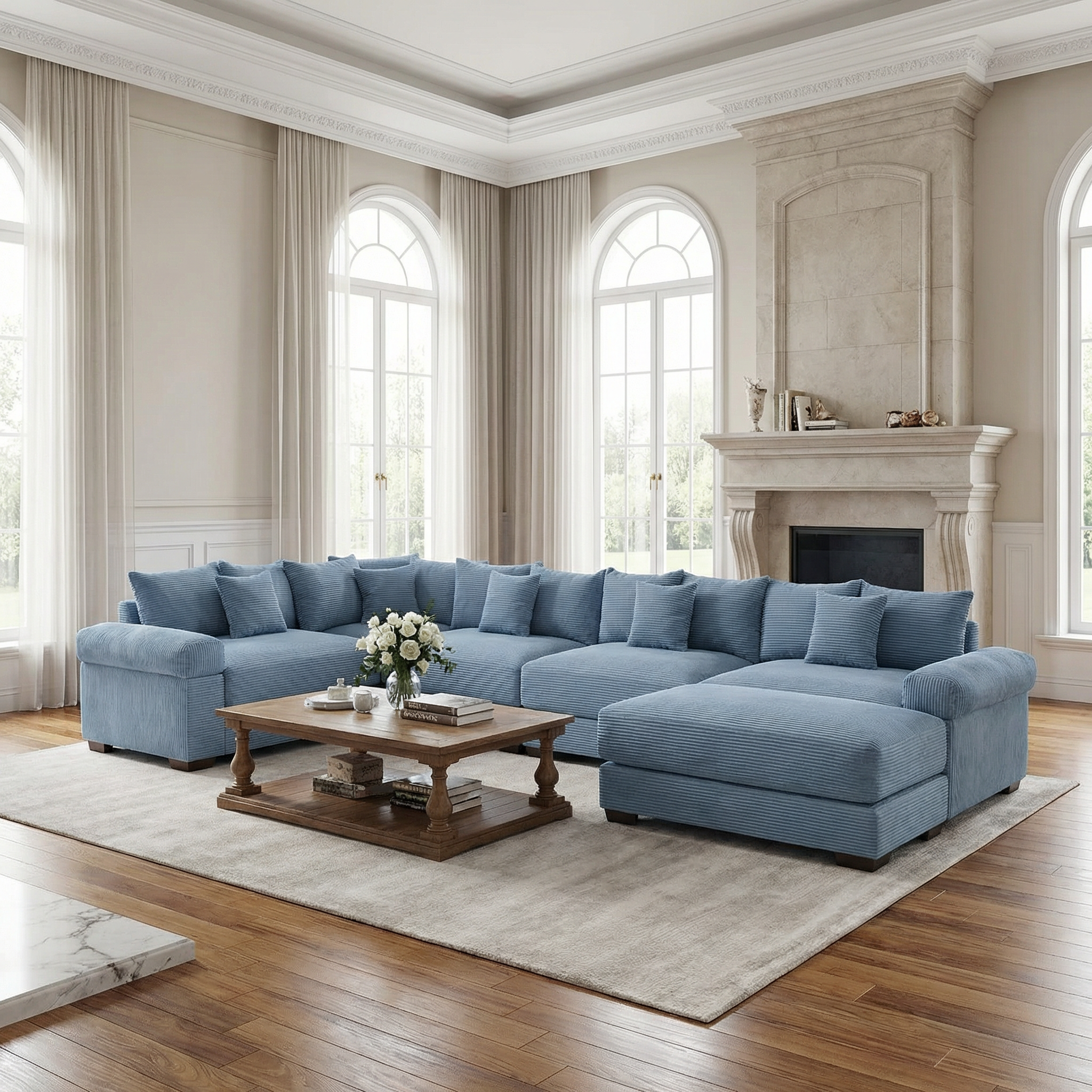 Albany 155" Modular Corduroy Oversized Cloud U-Shaped Sectional Sofa with Ottoman