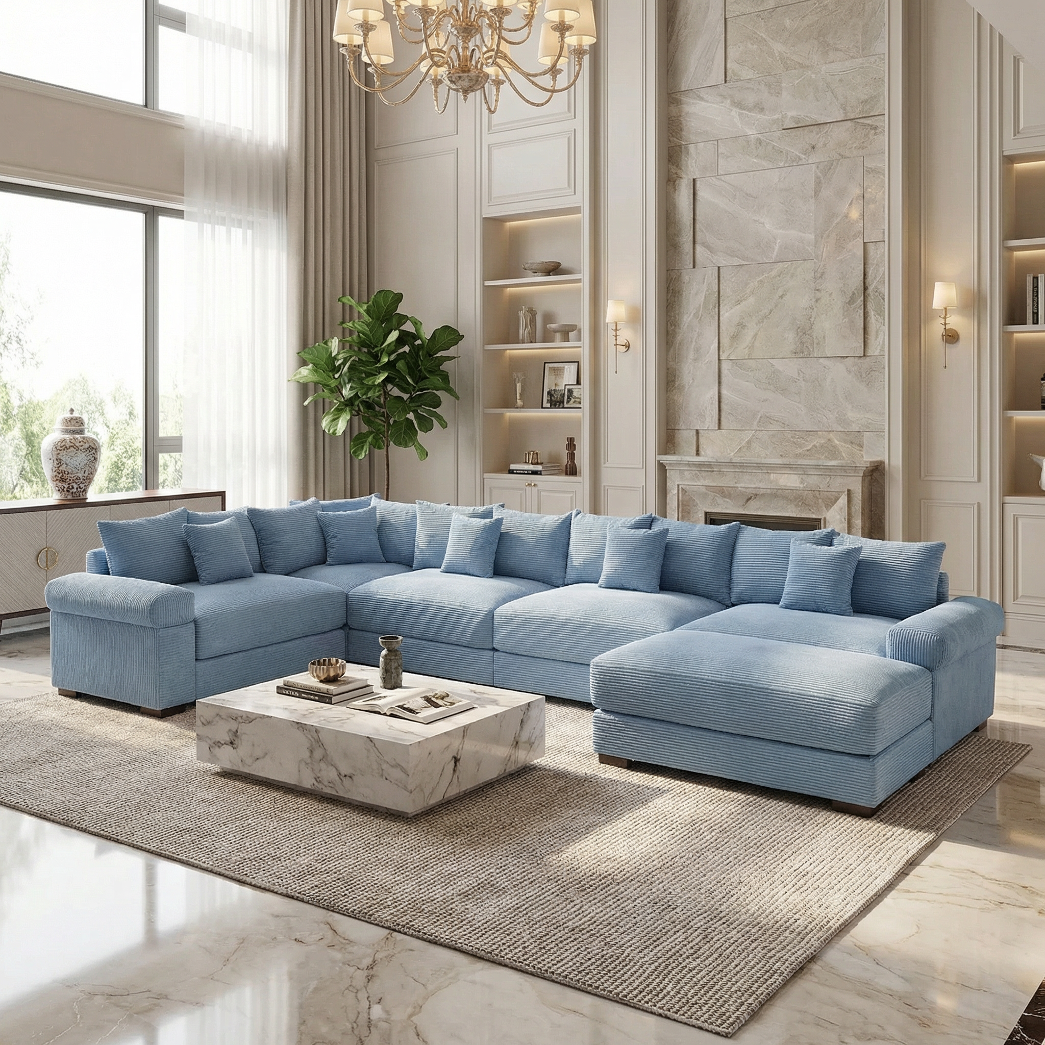Albany 155" Modular Corduroy Oversized Cloud U-Shaped Sectional Sofa with Ottoman