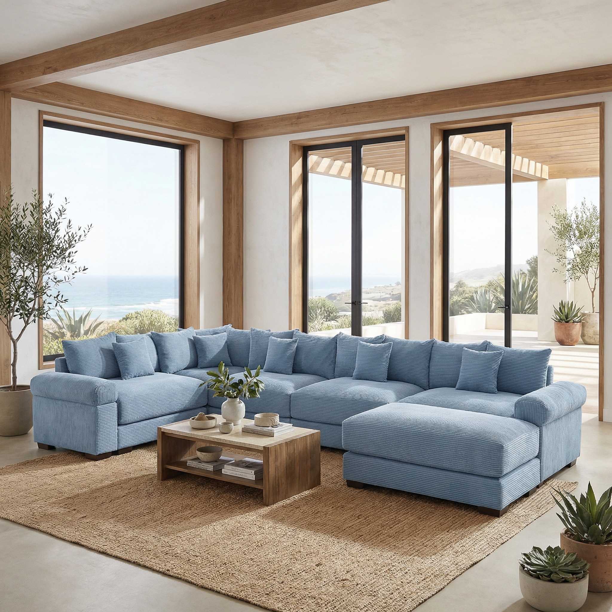 Albany 155" Modular Corduroy Oversized Cloud U-Shaped Sectional Sofa with Ottoman