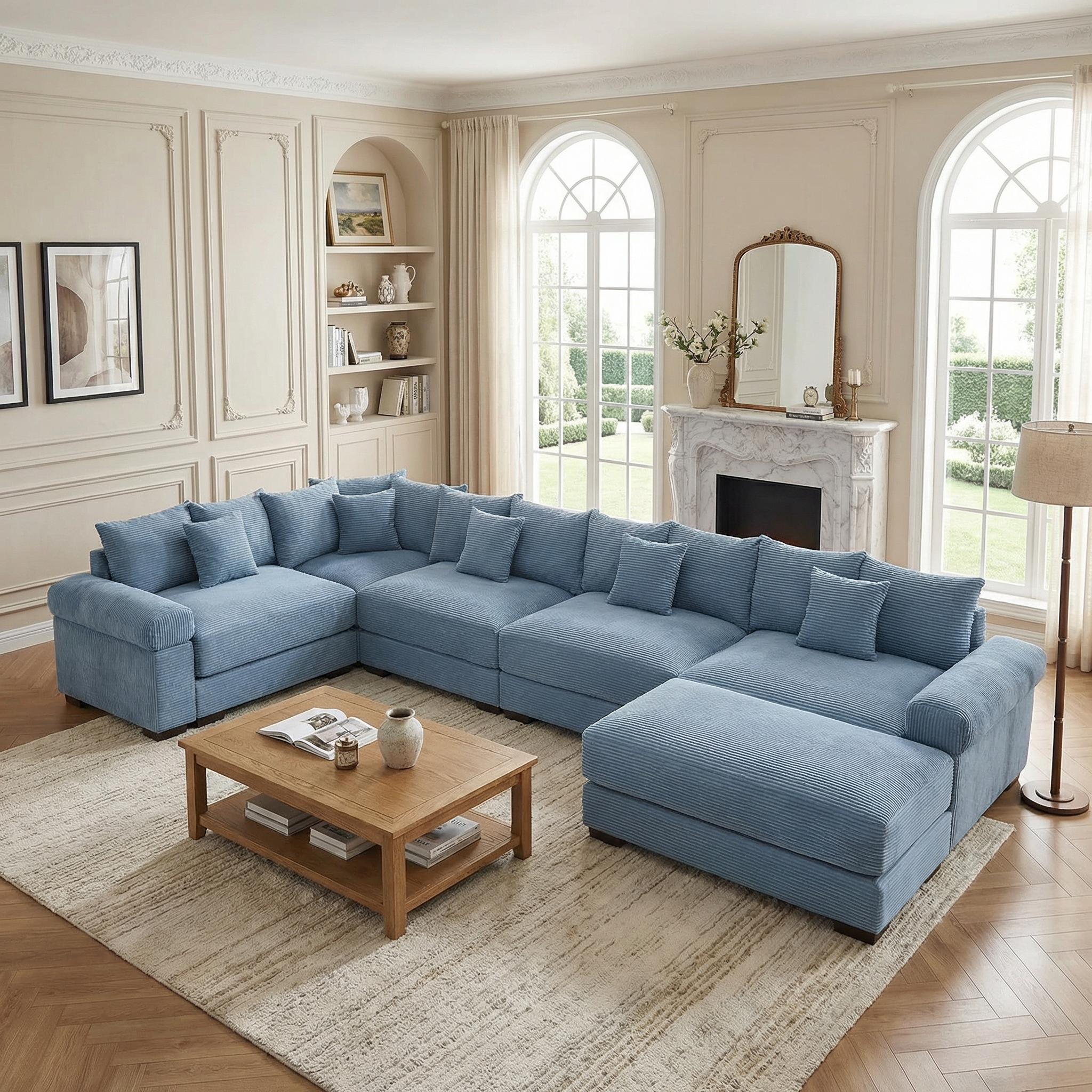 Albany 155" Modular Corduroy Oversized Cloud U-Shaped Sectional Sofa with Ottoman
