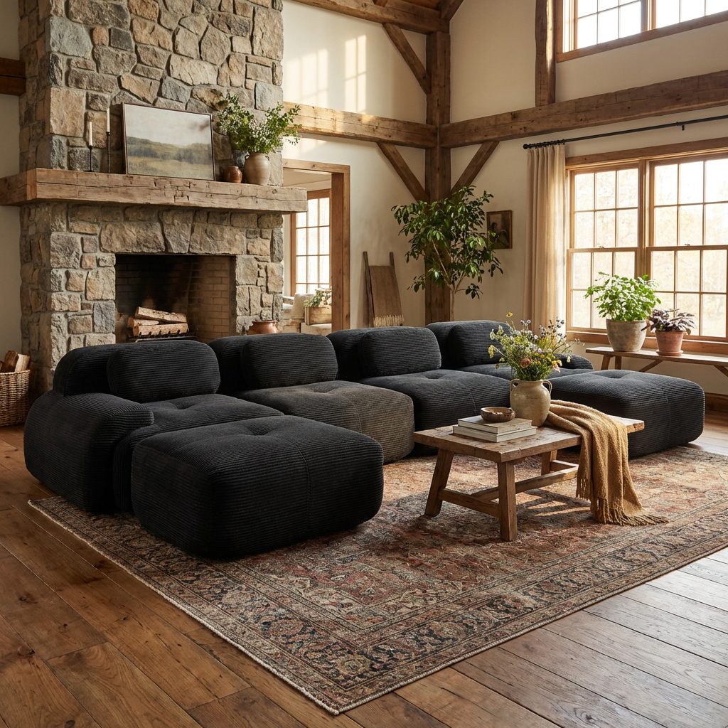 Anchorage 152" Modular Corduroy U-Shaped Sectional Sofa with Extra-Wide Armrests