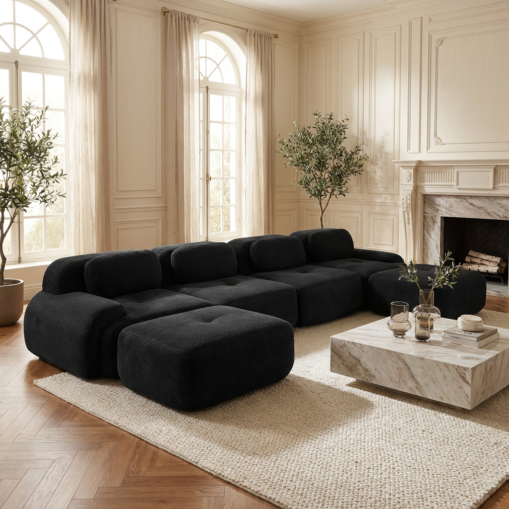 Anchorage 152" Modular Corduroy U-Shaped Sectional Sofa with Extra-Wide Armrests