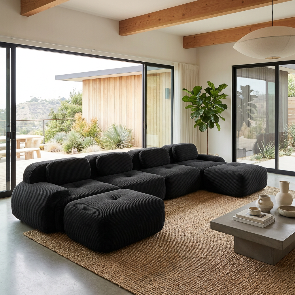 Anchorage 152" Modular Corduroy U-Shaped Sectional Sofa with Extra-Wide Armrests