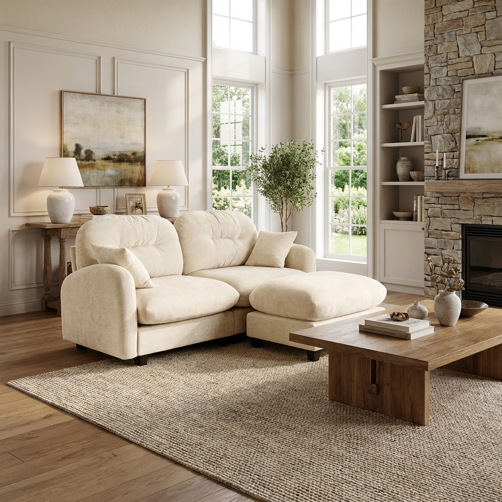 Roselyn 74" Modular Chenille Cloud L-Shaped Sectional Sofa with Ottoman