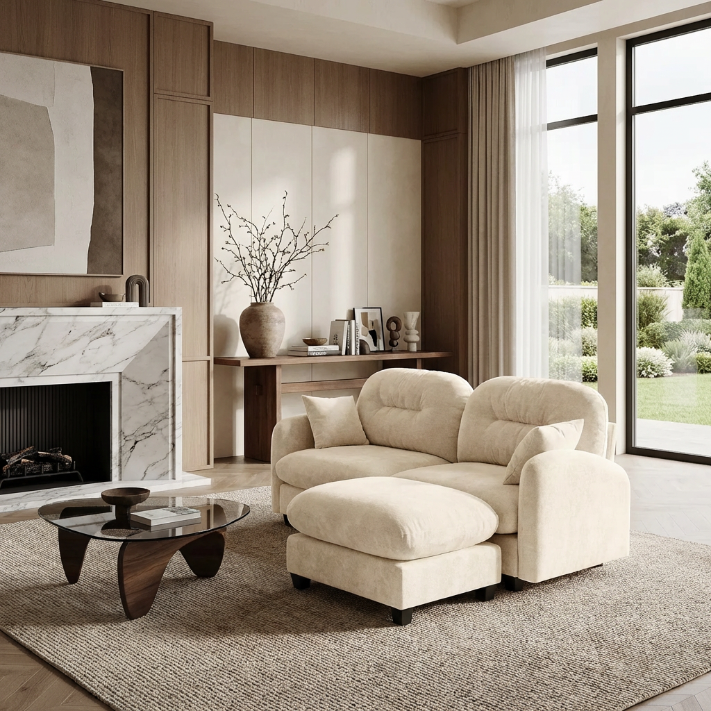 Roselyn 74" Modular Chenille Cloud L-Shaped Sectional Sofa with Ottoman