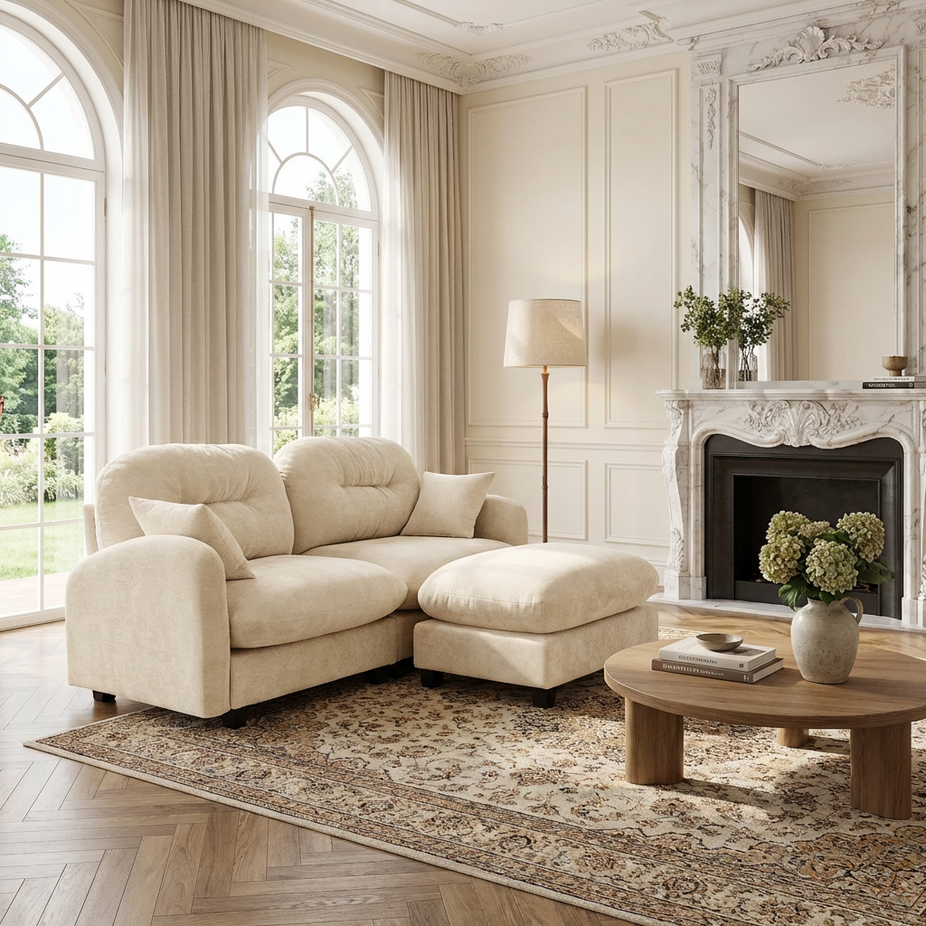 Roselyn 74" Modular Chenille Cloud L-Shaped Sectional Sofa with Ottoman