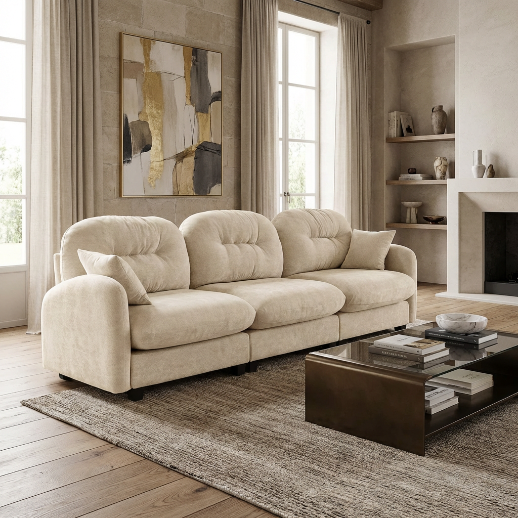 Roselyn 107" Modular Chenille Cloud 3-Seater Sofa with Elegant Armrests
