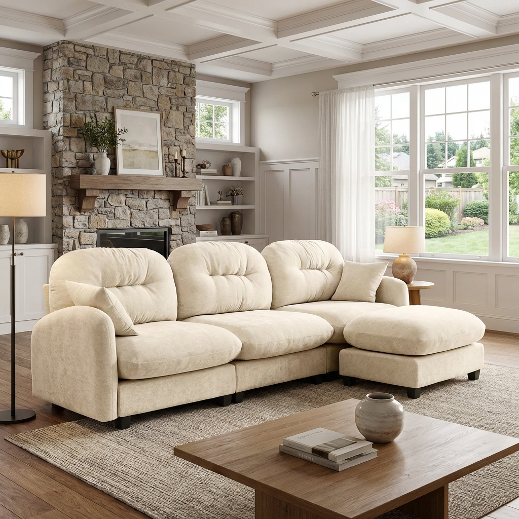 Roselyn 107" Modular Chenille Cloud L-Shaped Sectional Sofa with Ottoman