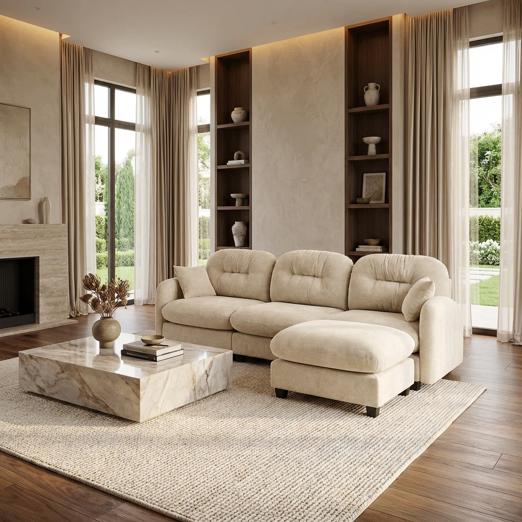 Roselyn 107" Modular Chenille Cloud L-Shaped Sectional Sofa with Ottoman