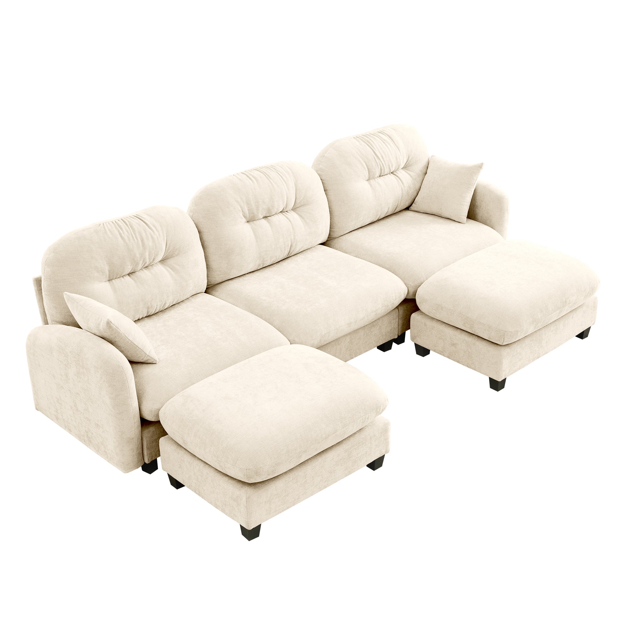 Roselyn 107" Chenille U-Shaped Sectional Sofa with 2 Ottomans and Tufted Backrest