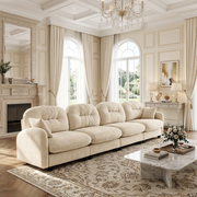 Roselyn 140" Modular Chenille Cloud 4-Seater Sofa with Tufted Cushion Backrest and  Pillows