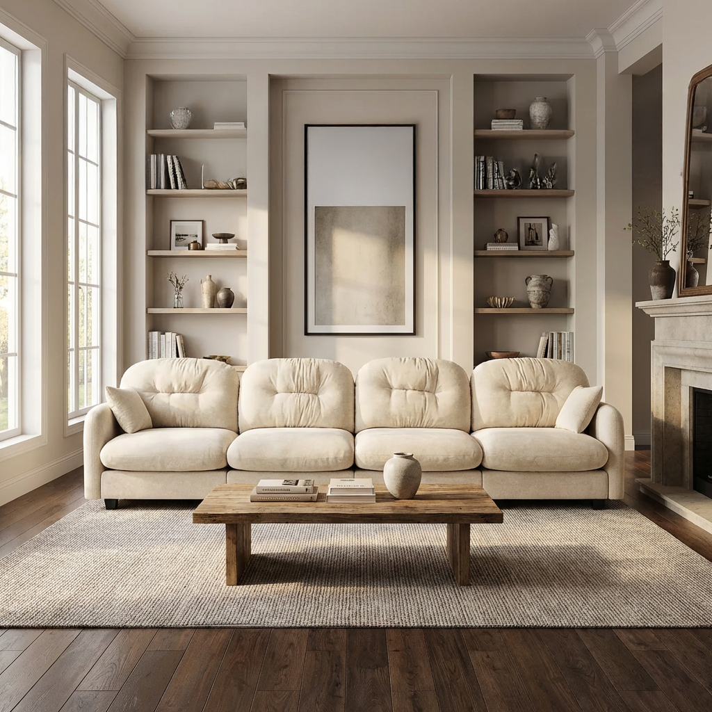 Roselyn 140" Modular Chenille Cloud 4-Seater Sofa with Tufted Cushion Backrest and  Pillows