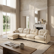 Roselyn 140" Modular Chenille Cloud L-Shaped Sectional Sofa with Ottoman and Tufted Cushion Backrest