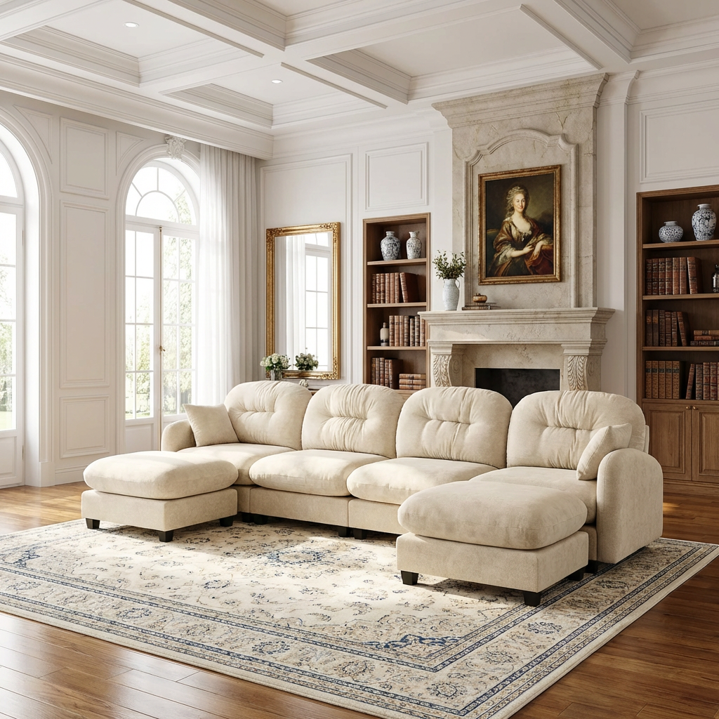 Roselyn 140" Modular Chenille U-Shaped Sectional Sofa with Ottoman and Tufted Cushion Backrest