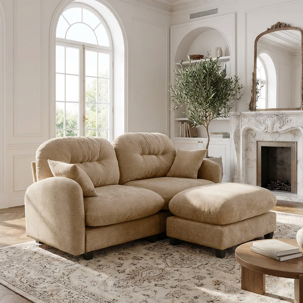 Roselyn 74" Modular Chenille Cloud L-Shaped Sectional Sofa with Ottoman