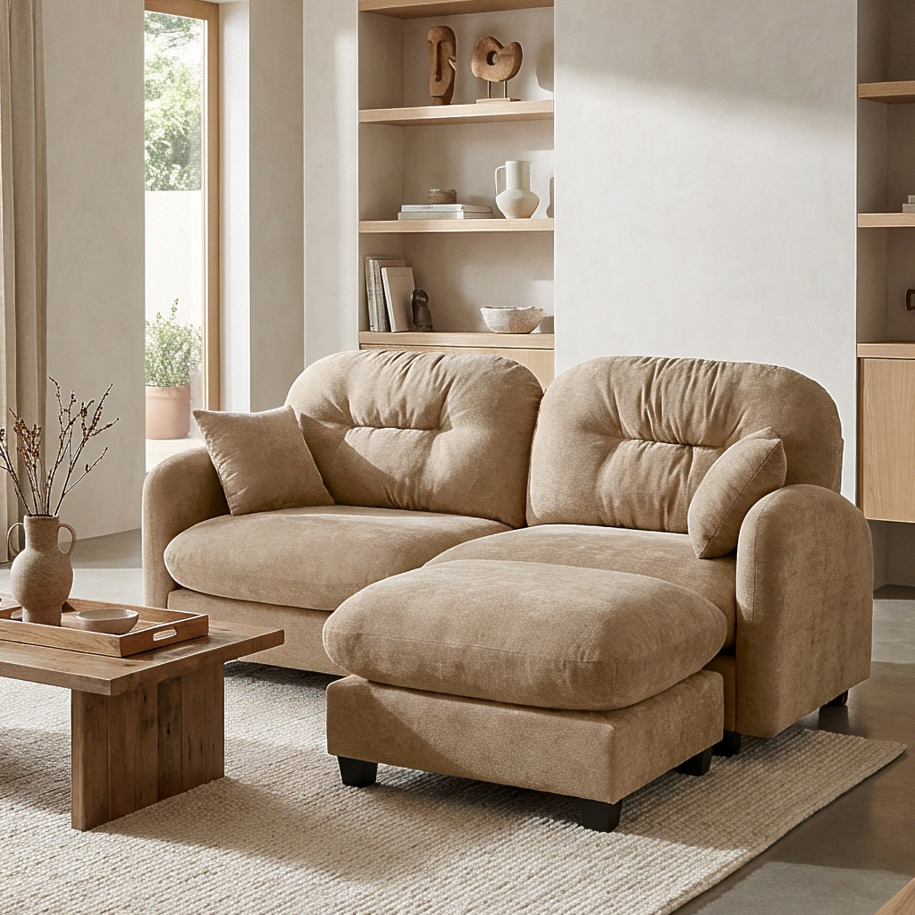 Roselyn 74" Modular Chenille Cloud L-Shaped Sectional Sofa with Ottoman