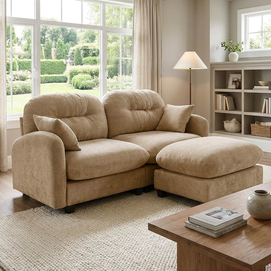 Roselyn 74" Modular Chenille Cloud L-Shaped Sectional Sofa with Ottoman
