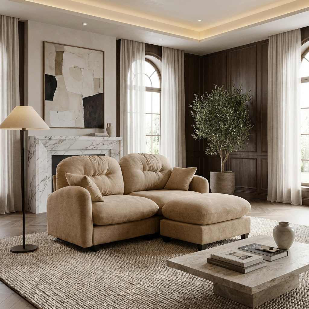 Roselyn 74" Modular Chenille Cloud L-Shaped Sectional Sofa with Ottoman
