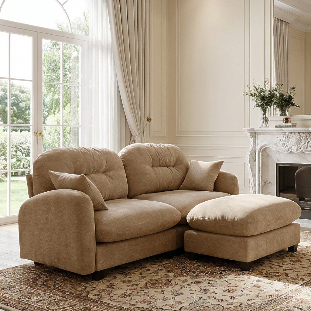 Roselyn 74" Modular Chenille Cloud L-Shaped Sectional Sofa with Ottoman