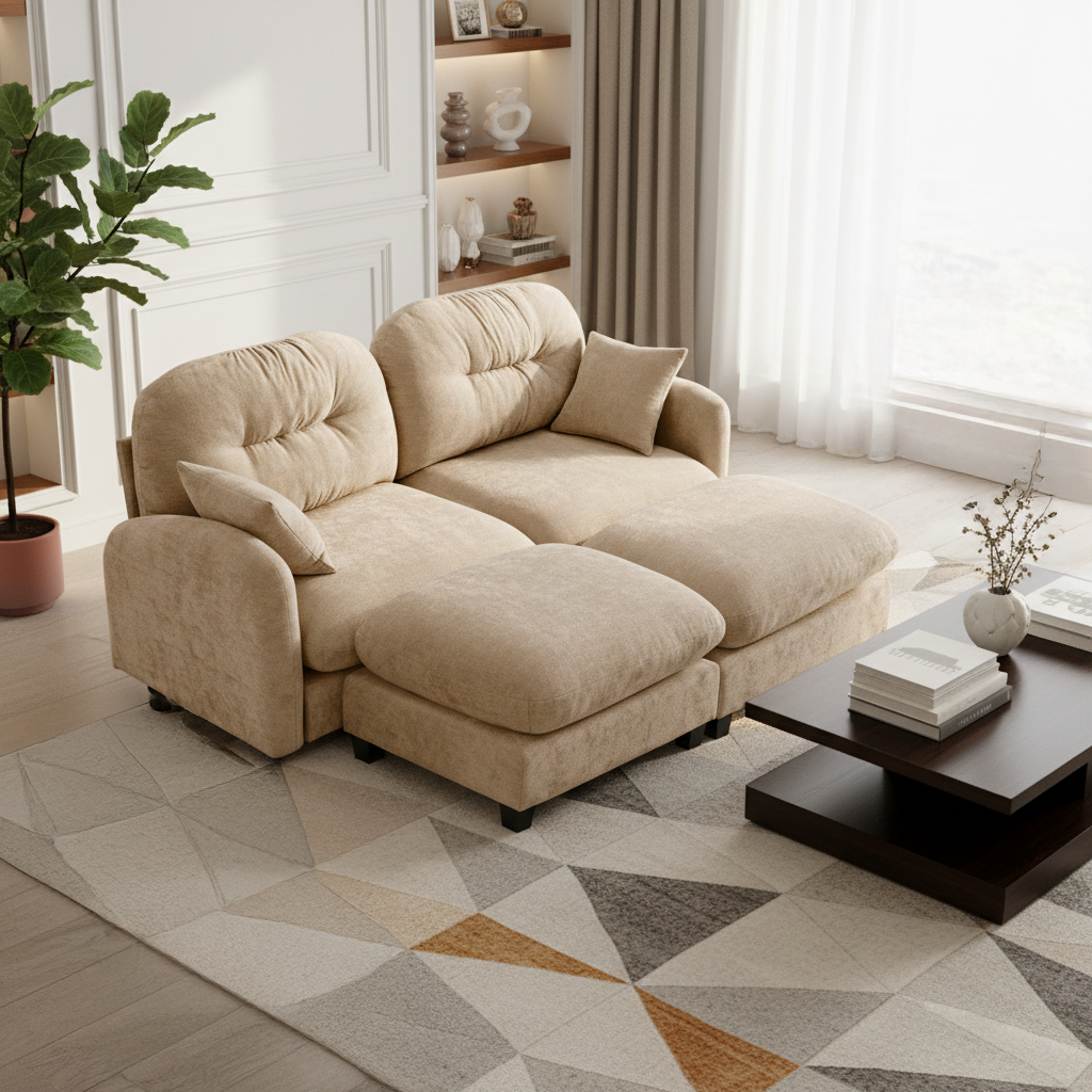 Roselyn 74" Chenille Sectional Modular Sofa with 2 Ottomans