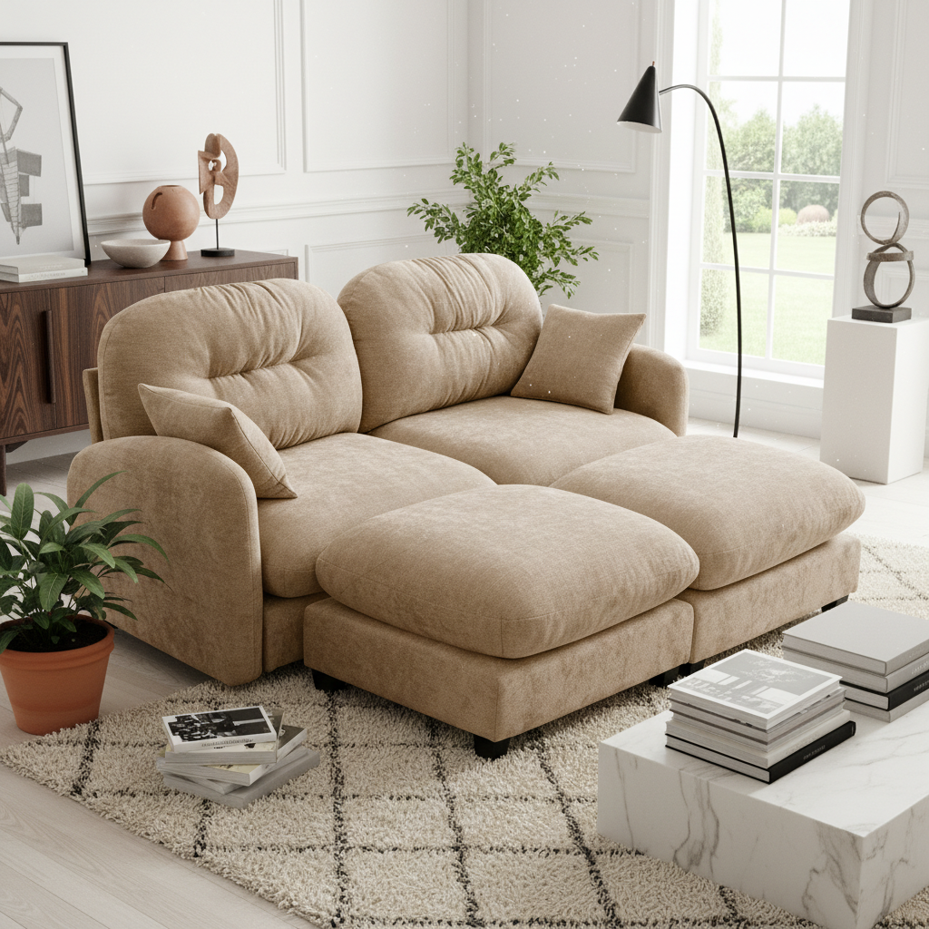 Roselyn 74" Chenille Sectional Modular Sofa with 2 Ottomans