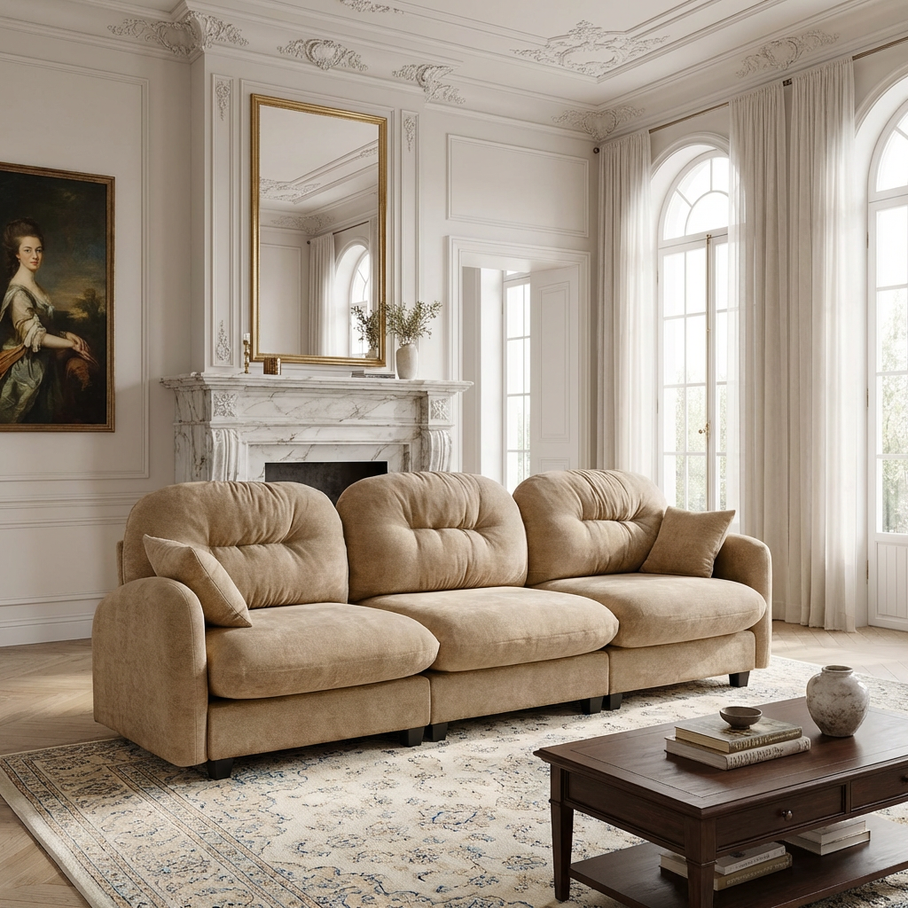 Homy Casa Roselyn Three Seat Modular Sectional Sofa, 3 Seat, Camel Chenille, Living Room Comfort Open Box