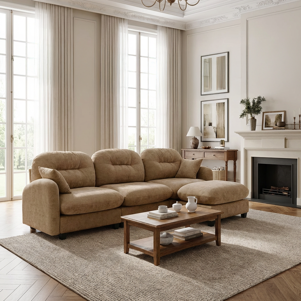 Roselyn 107" Modular Chenille Cloud L-Shaped Sectional Sofa with Ottoman
