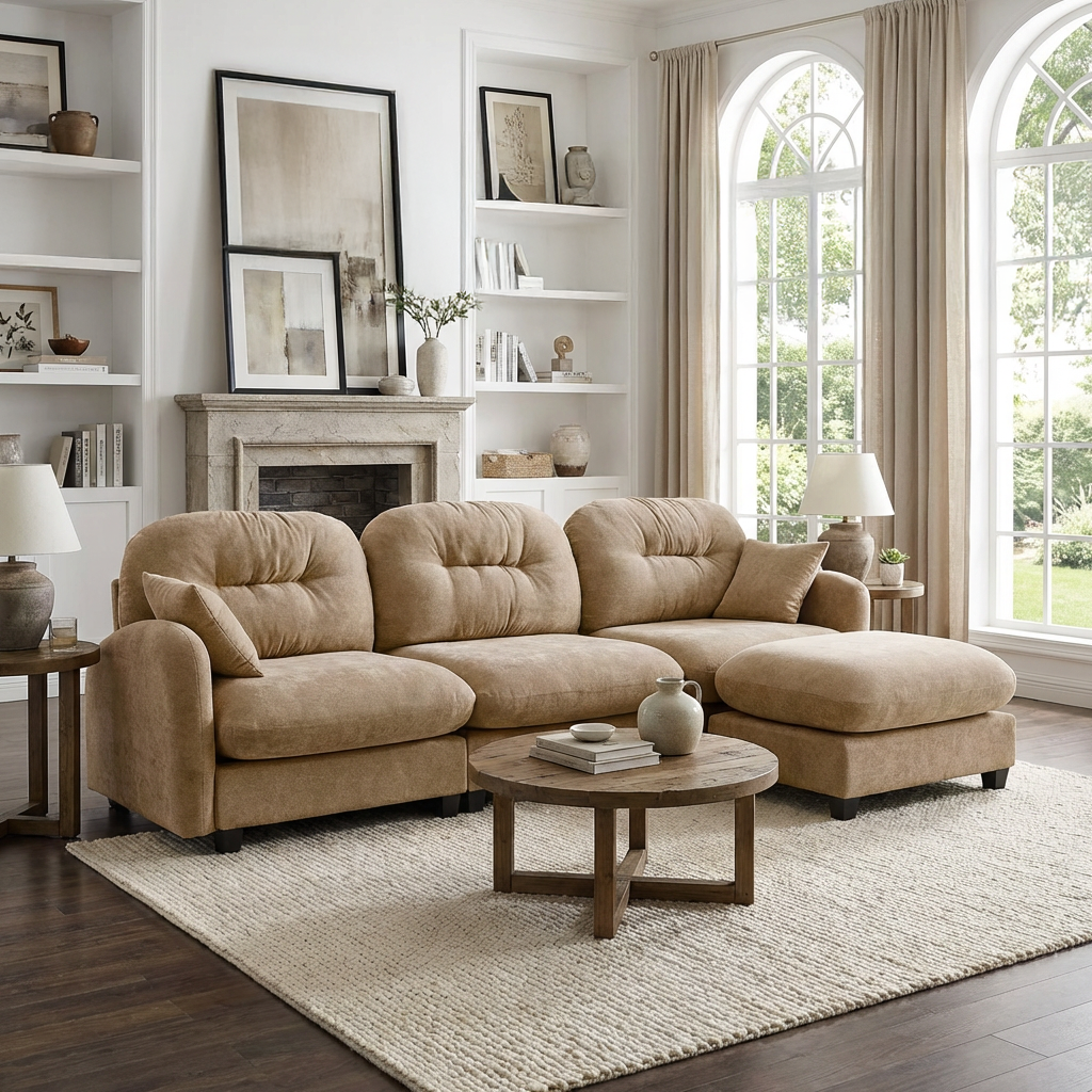 Roselyn 107" Modular Chenille Cloud L-Shaped Sectional Sofa with Ottoman