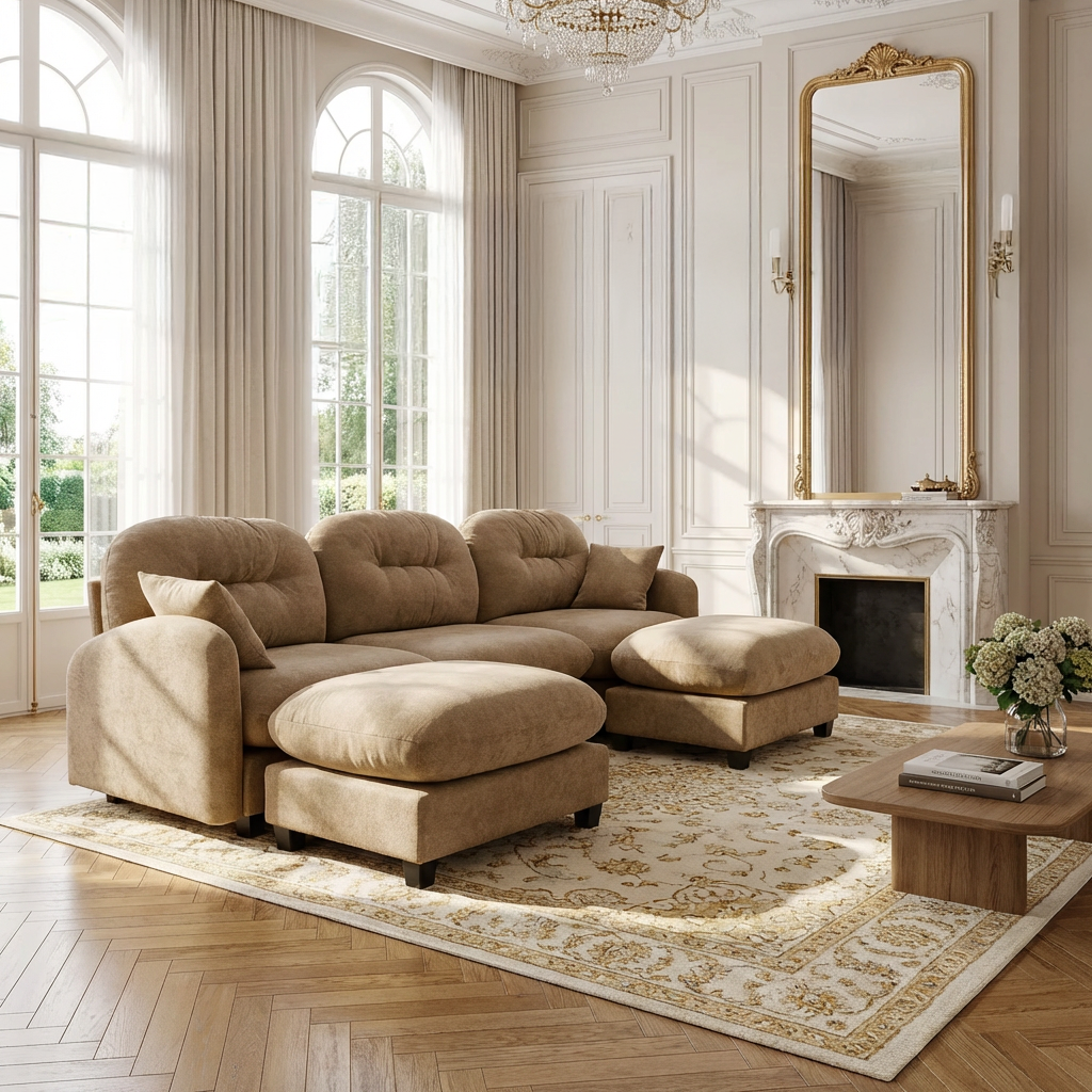 Roselyn 107" Chenille U-Shaped Sectional Sofa with 2 Ottomans and Tufted Backrest