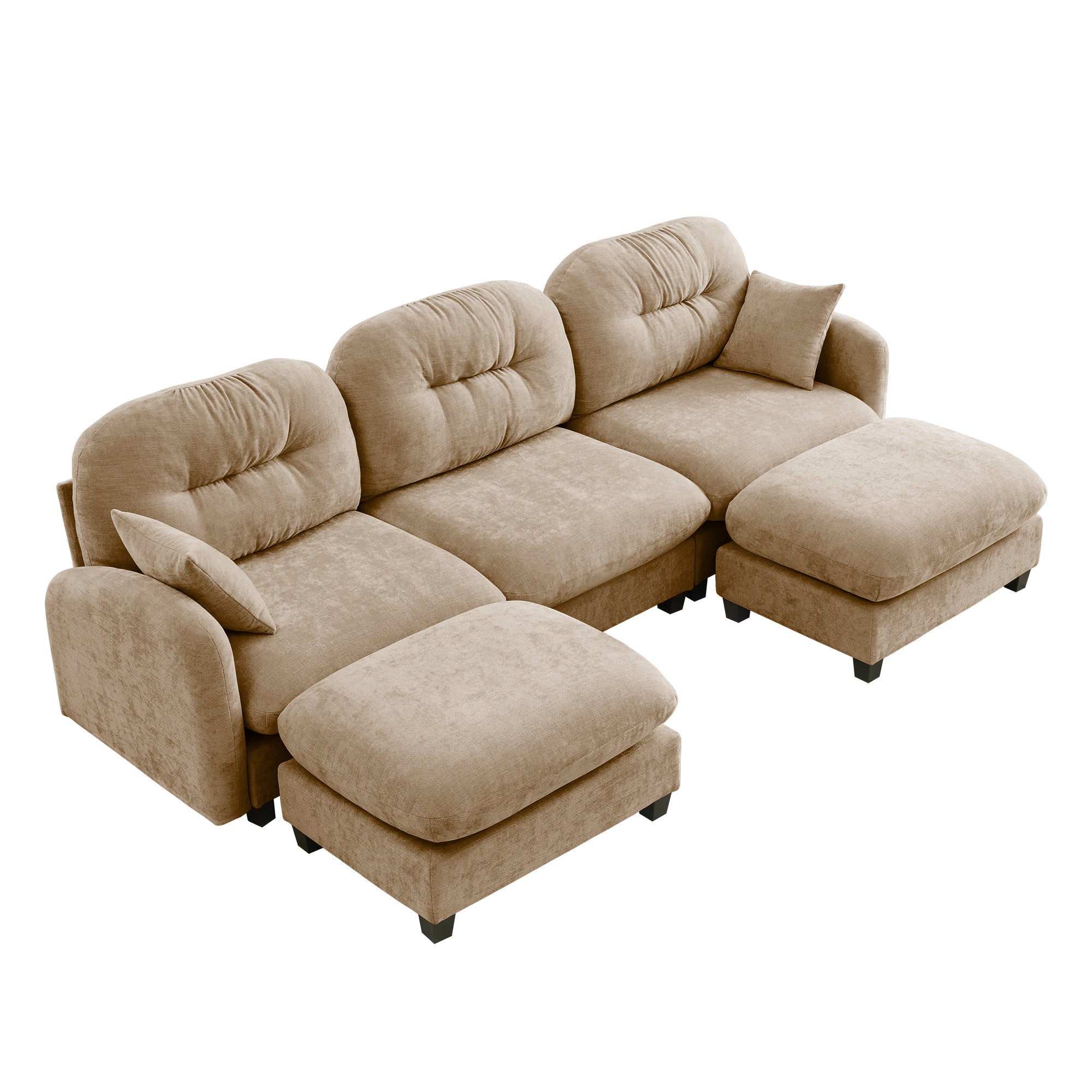 Roselyn 107" Chenille U-Shaped Sectional Sofa with 2 Ottomans and Tufted Backrest