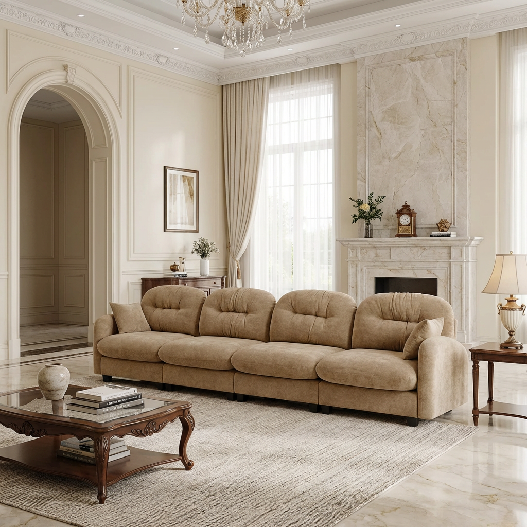 Roselyn 140" Modular Chenille Cloud 4-Seater Sofa with Tufted Cushion Backrest and  Pillows