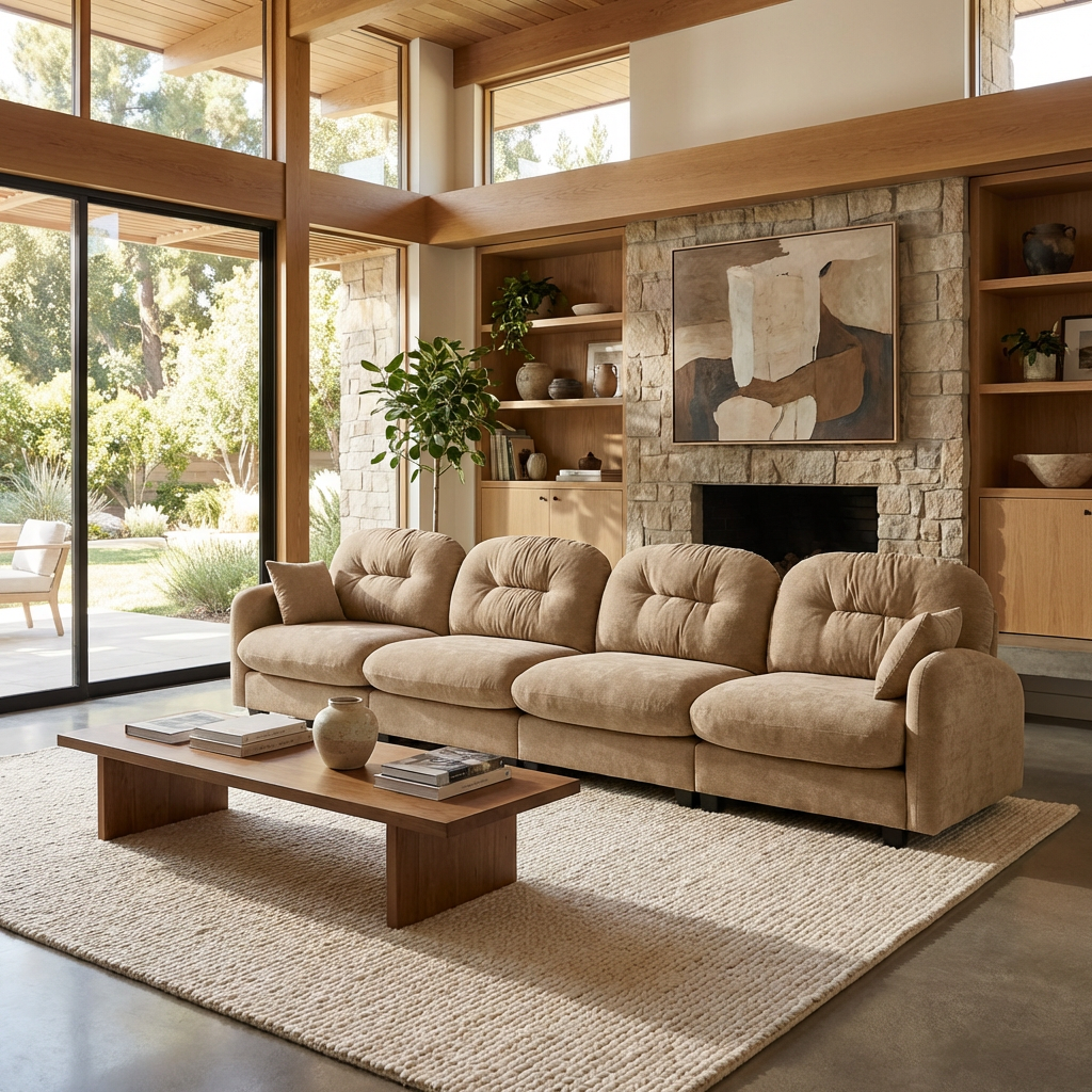 Roselyn 140" Modular Chenille Cloud 4-Seater Sofa with Tufted Cushion Backrest and  Pillows