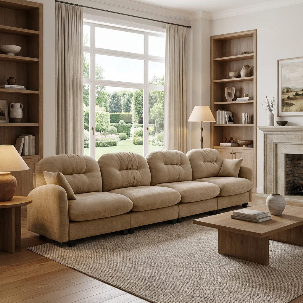Roselyn 140" Modular Chenille Cloud 4-Seater Sofa with Tufted Cushion Backrest and  Pillows