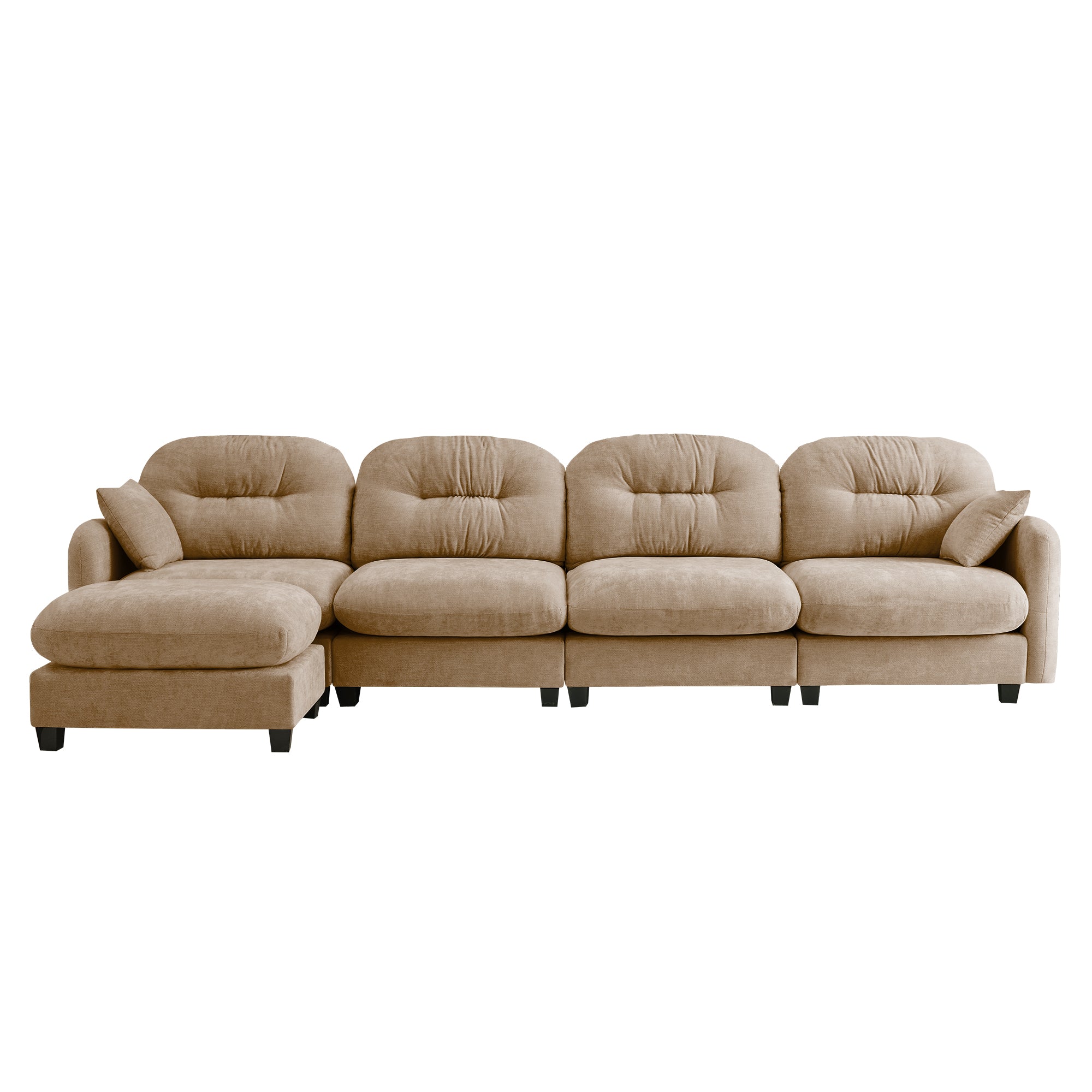 Homy Casa Roselyn 140" Modular Chenille Cloud 4-Seater Sofa with Tufted Cushion Backrest and  Pillows with Ottoman