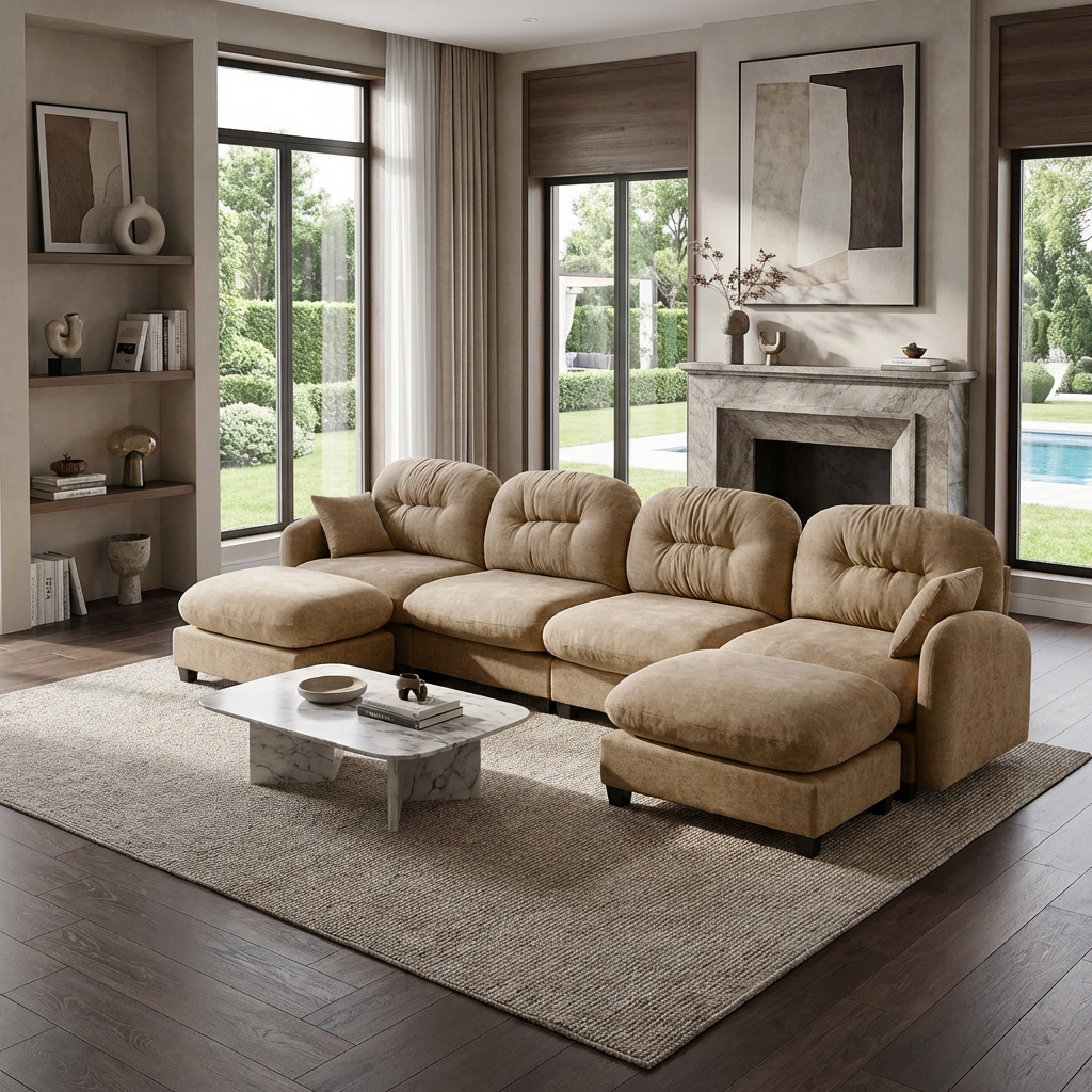 Roselyn 140" Modular Chenille U-Shaped Sectional Sofa with Ottoman and Tufted Cushion Backrest