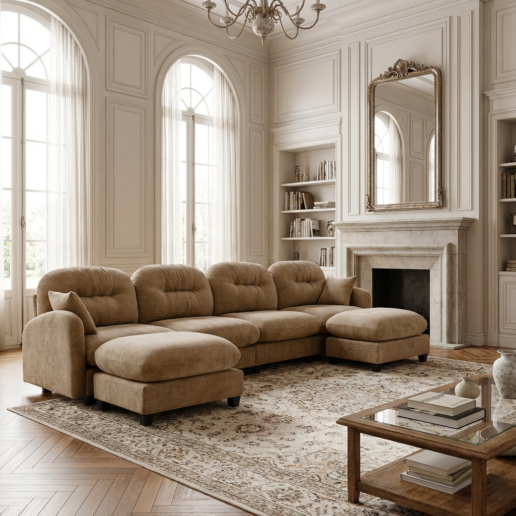 Roselyn 140" Modular Chenille U-Shaped Sectional Sofa with Ottoman and Tufted Cushion Backrest
