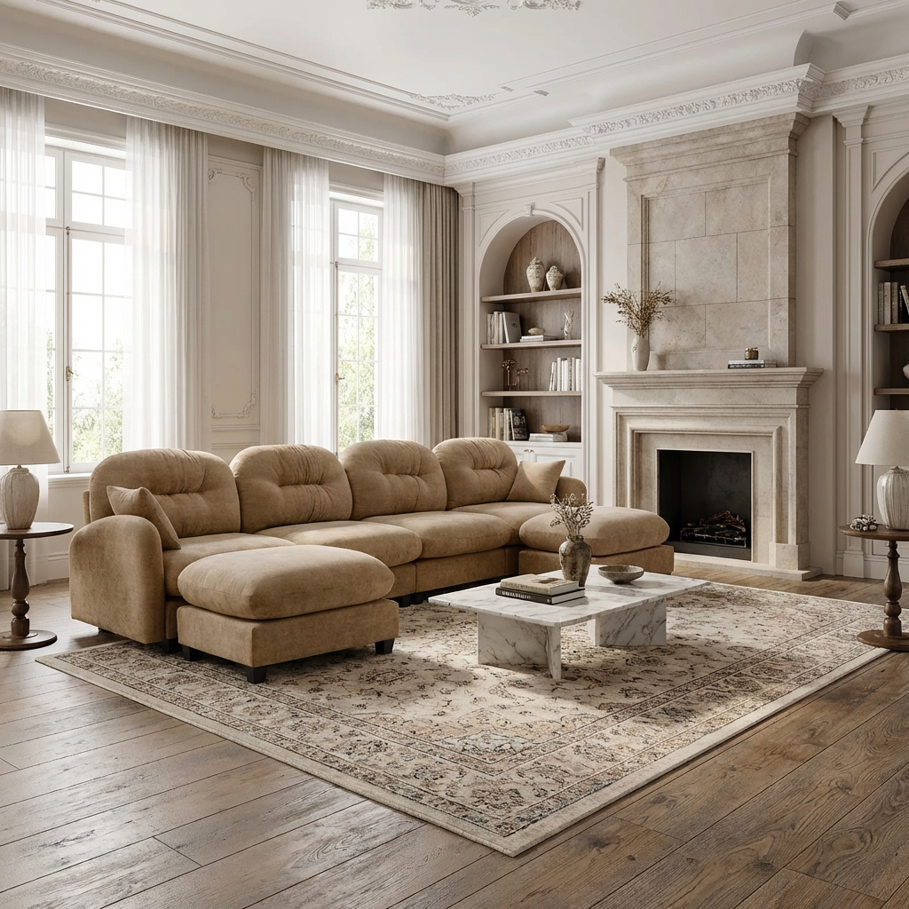Roselyn 140" Modular Chenille U-Shaped Sectional Sofa with Ottoman and Tufted Cushion Backrest