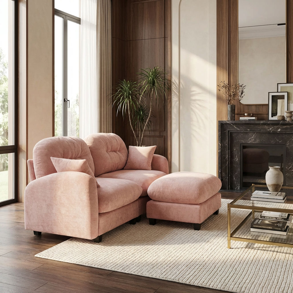 Roselyn 74" Modular Chenille Cloud L-Shaped Sectional Sofa with Ottoman
