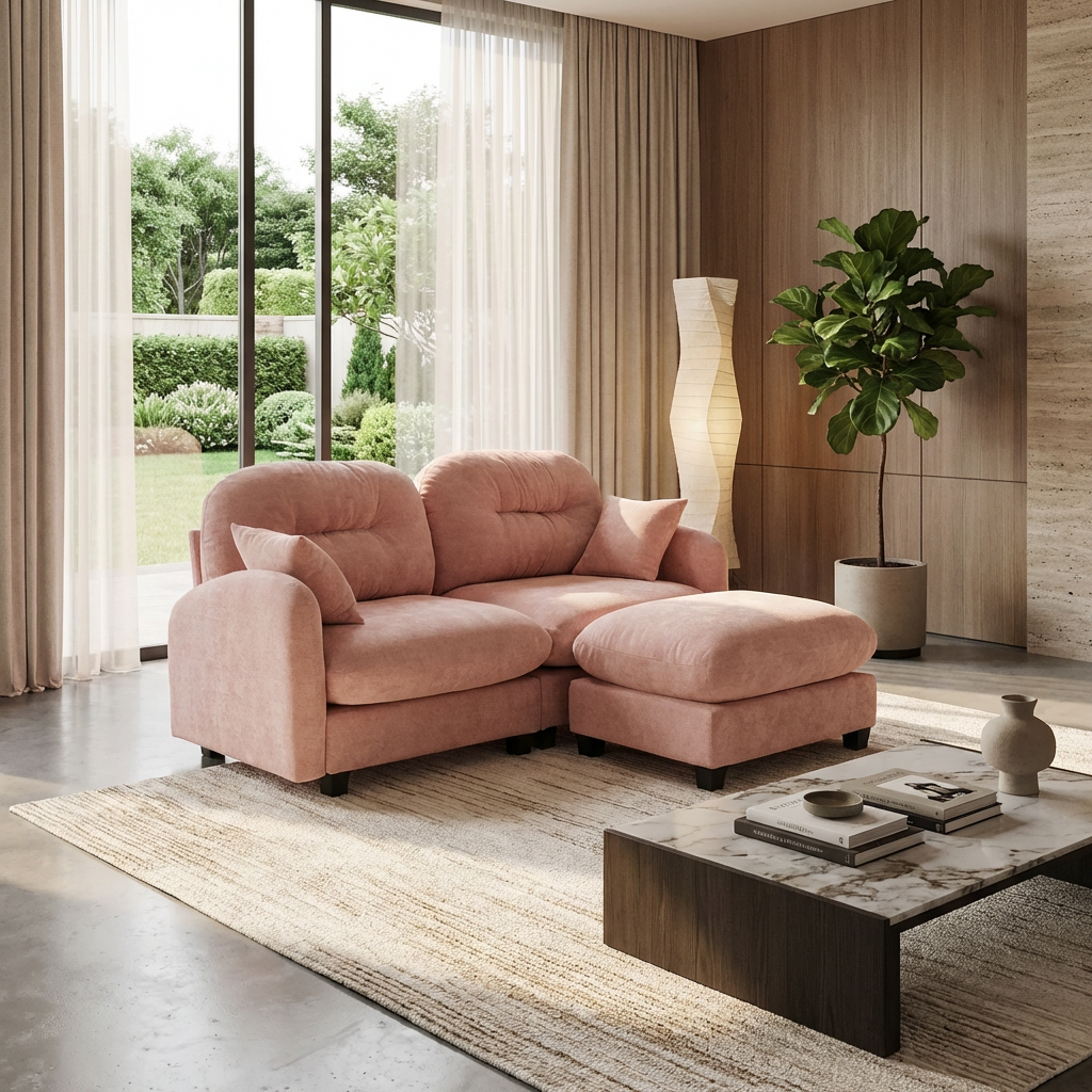 Roselyn 74" Modular Chenille Cloud L-Shaped Sectional Sofa with Ottoman