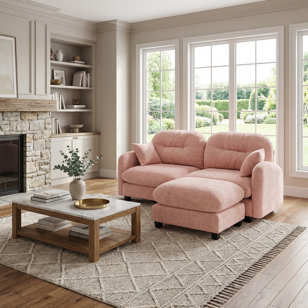 Roselyn 74" Modular Chenille Cloud L-Shaped Sectional Sofa with Ottoman