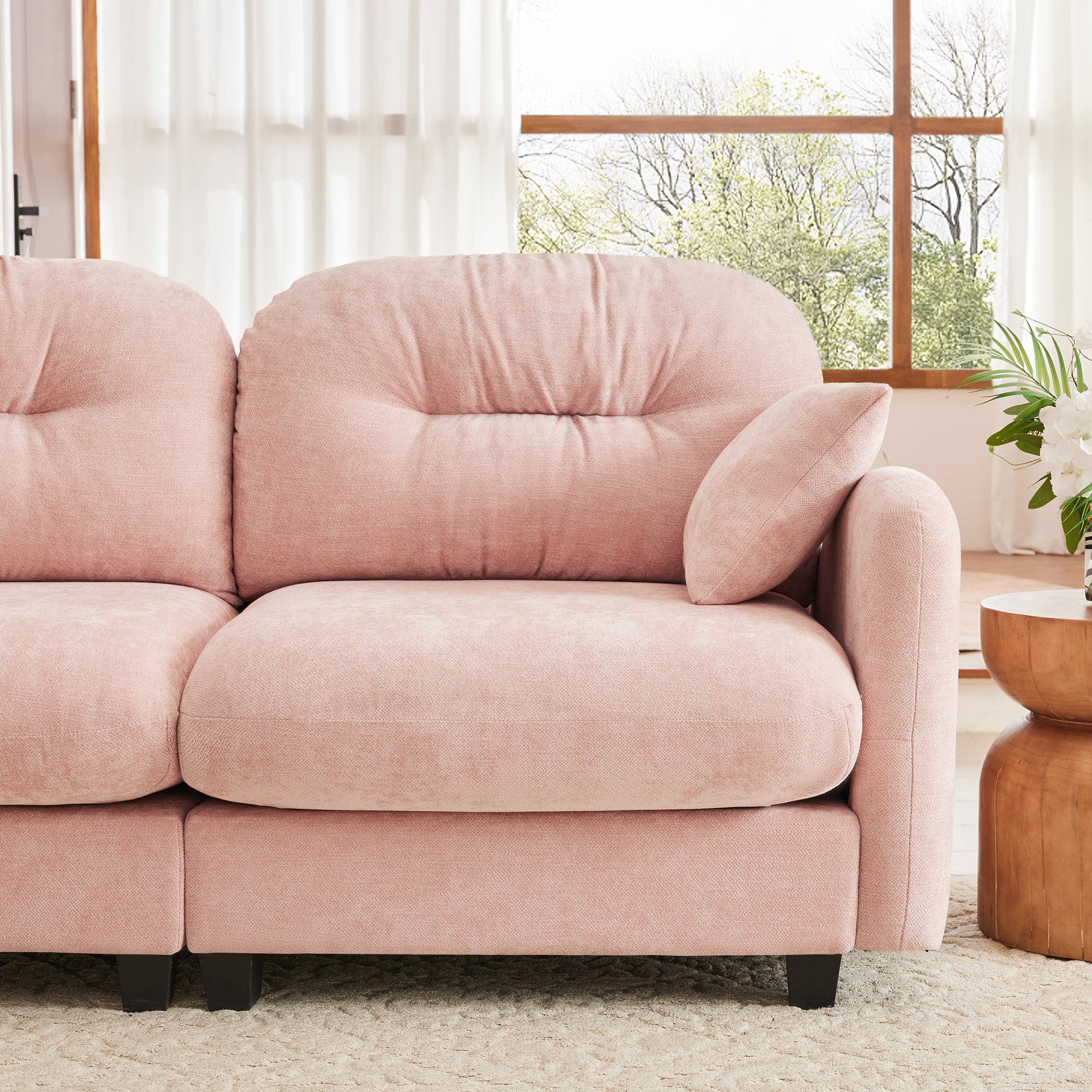 Roselyn 74" Modular Chenille Cloud L-Shaped Sectional Sofa with Ottoman