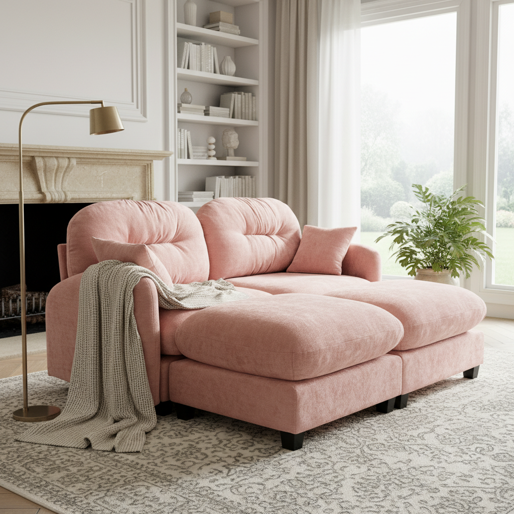 Roselyn 74" Chenille Sectional Modular Sofa with 2 Ottomans