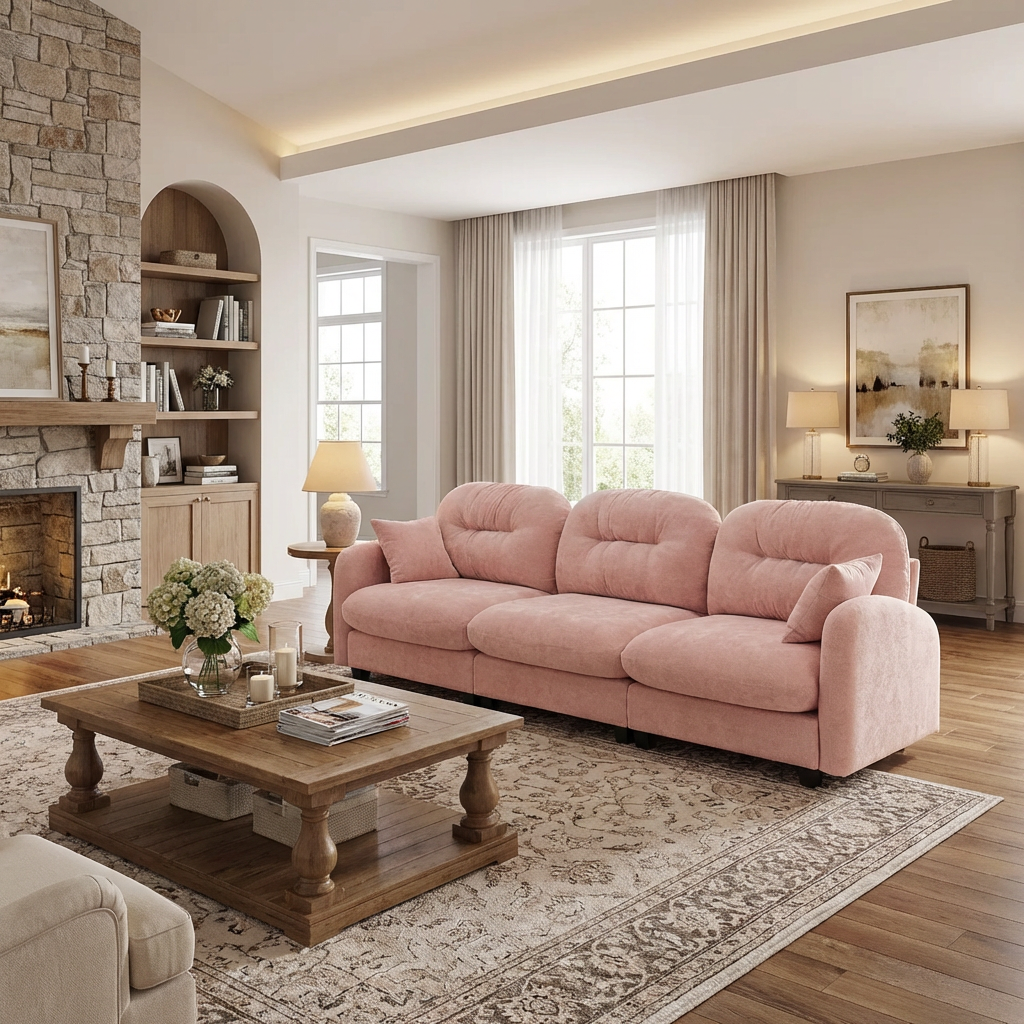 Roselyn 107" Modular Chenille Cloud 3-Seater Sofa with Elegant Armrests