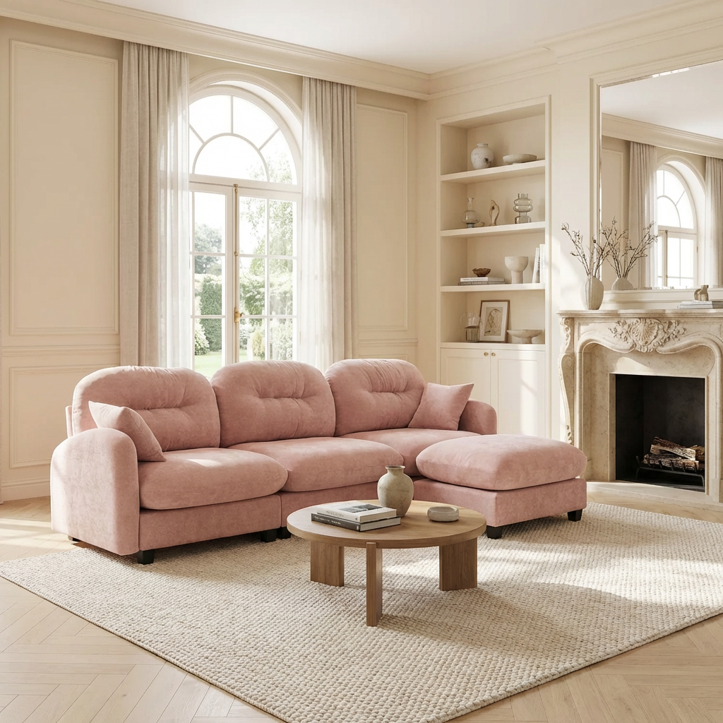 Roselyn 107" Modular Chenille Cloud L-Shaped Sectional Sofa with Ottoman